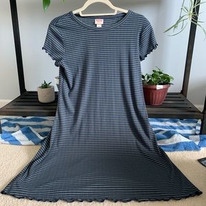 Blue and Green Ruffled T-Shirt Dress